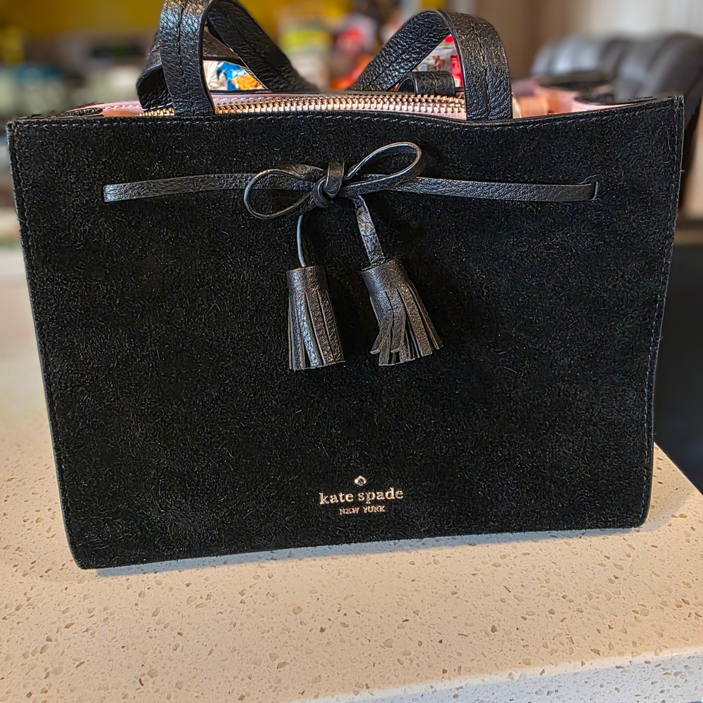 Kate Spade Black Suede Tote with Tassel Detail - Picture 2 of 7
